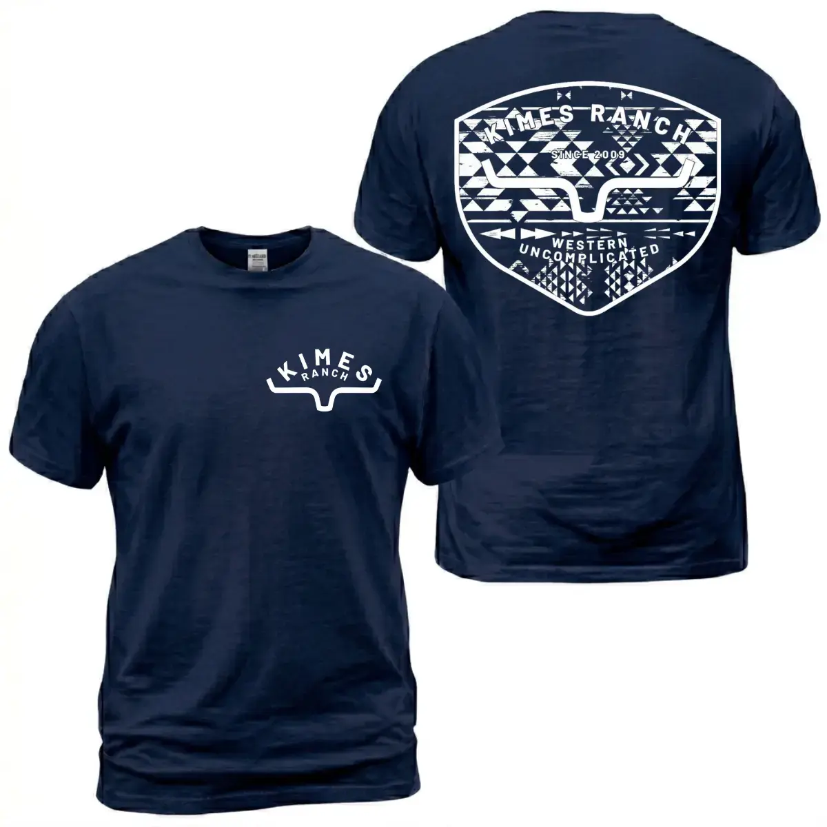 Kimes Ranch Aztec Shield Logo T-Shirt, Sweatshirt, Hoodie Western Uncomplicated Graphic Tee, Distressed Tribal Back Print With Front Chest Horn Emblem, Ranch Casual Outfit, Soft Cotton Tee Gift For Men and Women