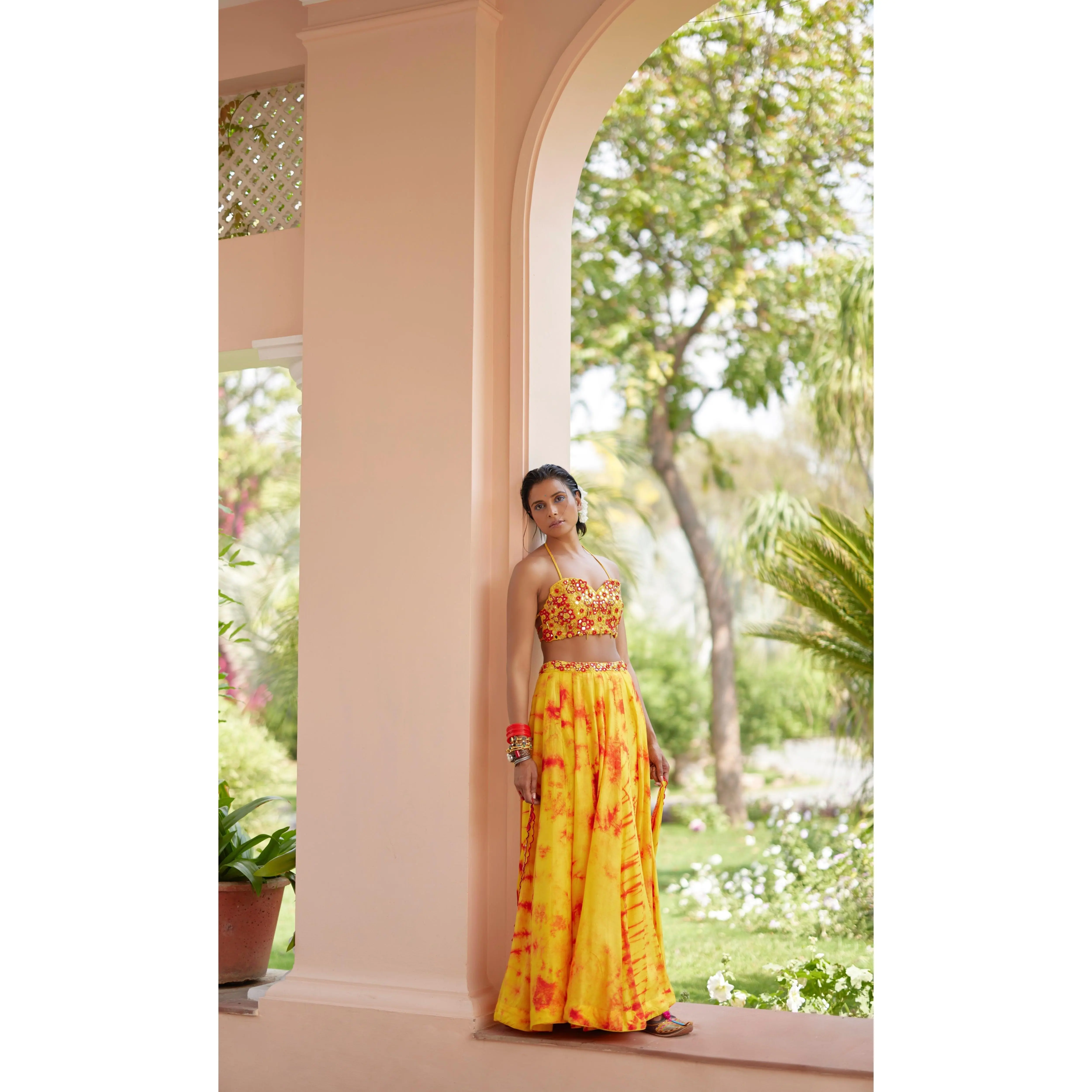 Yellow Tie-Dye Lehenga Choli Set