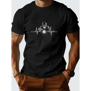 Men'S Heavy-Duty Welding T-Shirt - Moisture-Wicking Breathable Fabric, Lightweight Industrial Workwear with Welder Graphic & Welding Helmet Design, Loose Fit Plus Size Short Sleeve Round Neck for Construction, Workshop, Welding Apparel - All-Season