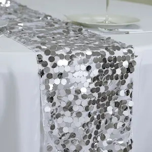 Sequin Table Runner 13"x108" Silver - Big Payette Table Decor
