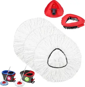 Mop Replacement Heads 3 Pcs & 1Scrub Brush & 1 Base Combo for Ocedar Easywring 1-Tank System,Microfiber Spin Mop Replacement Head,Machine Washable for Bathroom,Kitchen,Tub and Tile