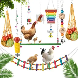 Random Color Chicken Swing & Feeder Net, Chicken Swing & Feeder Net Wood Bird Grinding Teeth Toy, Farm Animal & Poultry Supplies