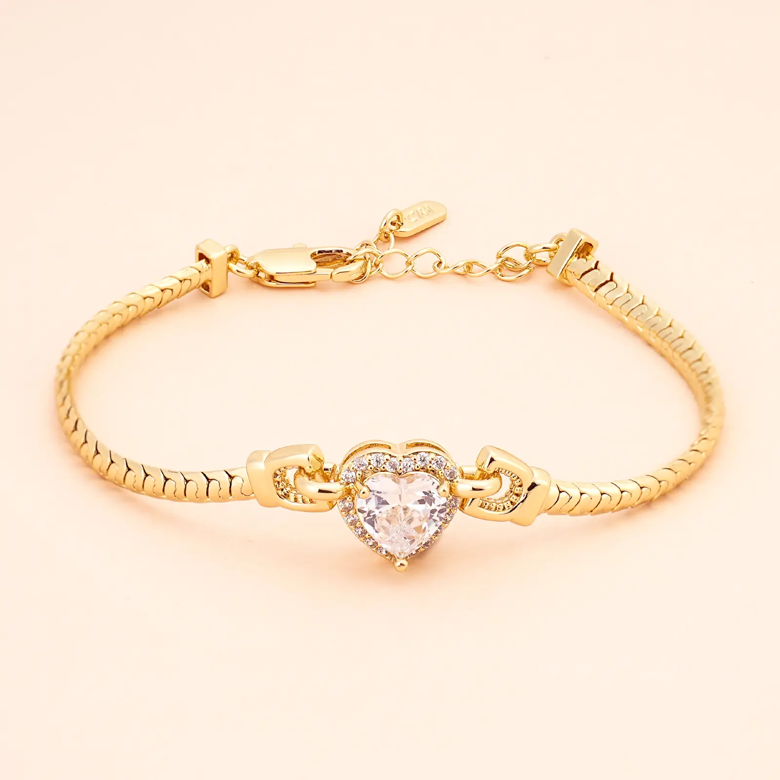 MEIITRUE 14K Gold Plated Snake Chain Bracelet for Women, Dainty Heart Zirconia Bracelet, Fashion Jewelry for Everyday Wear
