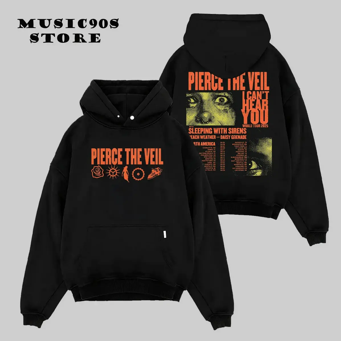 Retro Graphic Hoodie, Unisex Loose-Fit Fleece Pullover with Vintage Rock Band Tour Design, Cotton-Polyester Blend, Graphic Hoodies, Fleece Hoodie, Breathable