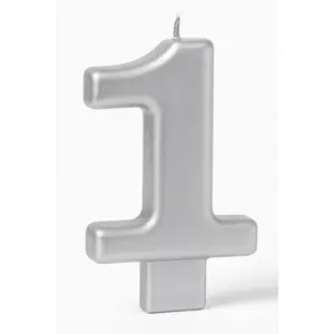 Silver Metallic Number 1 Candle for Birthdays and Anniversaries