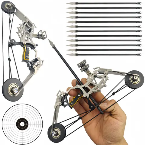 Mini Compound Bow Set 12 Arrows - Upgraded Stainless Steel Arrow Fixing Groove, Adult Leisure Decompression Archery Toy for Ages 12+, Party Entertainment & Gifts for Him