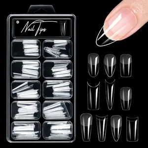 Nail Tips 100pcs Frosted Unengraved Set with Box for Full & Half Nails Ideal for DIY Nail Art in Clear & Black