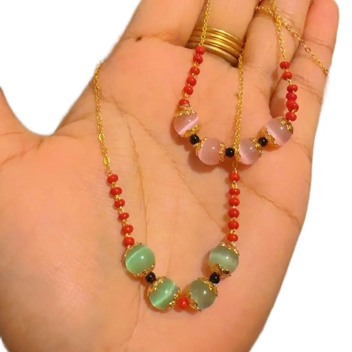 Gold Plated Mangalsutra Necklace for Women, Elegant Short Beaded Chain with Monalisa Stone for Casual Daily Wear, Gold Plated Chain, Short Length, Female, Peace And Tranquility, Dainty Gold Plated