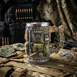 Army Inspired Military 3D 16.9oz(500ml) Mug Tactical Gear Design Collectible Drinkware Gift for Veterans Soldiers Men Dad Husband Patriotic Military Theme Mug Perfect for Holidays Birthdays Special Occasions Home Office Desk Decor perfect gift cup