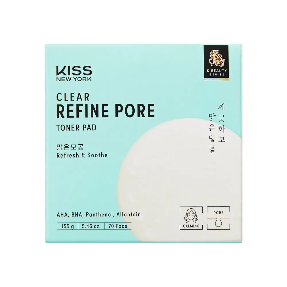 KISS NEW YORK Clear Refine Pore Pad - Gentle Exfoliating & Pore Minimizing Toner Pad with LHA, PHA, and Cica (70 Pads)