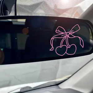 Cherry & Bow Pattern Car Rearview Mirror Sticker, Car Rearview Mirror Decal, Waterproof Car Sticker, Car Accessories for Women & Girls