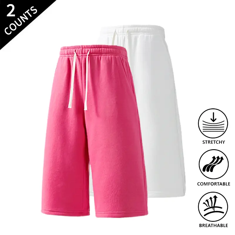 Summer Vibes 2-Pack Men’s Comfortable Loose-Fit Knee-Length Sweat Shorts, Elastic Drawstring Waist, Breathable & Soft, Perfect for Loungewear, Jogging & Everyday Use
