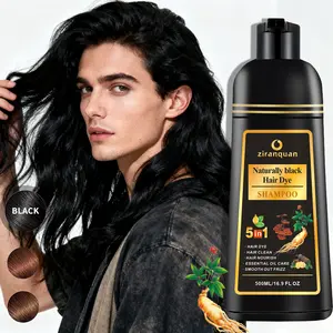 Mens Black Hair Dye Shampoo – Ginseng & Ginger Infused, Ammonia/PPD-Free | 10-Min 100% Gray Coverage for Hair & Mustache | Salon-Influenced Semi-Permanent (8 Weeks), Fade-Resistant | 5-in-1 Formula Repairs Damaged Hair, 500ml (At-Home Use)