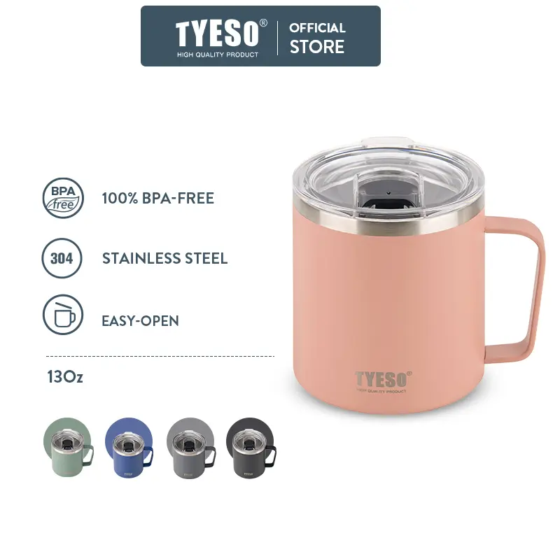 TYESO 13oz Stainless Steel Insulated Cup with Leak-Proof Lid & Handle, 13-24H Thermal Vacuum Flask, Portable Kitchenware for Everyday Use, Garden Drinkware, Personalized Gift TS-8789B