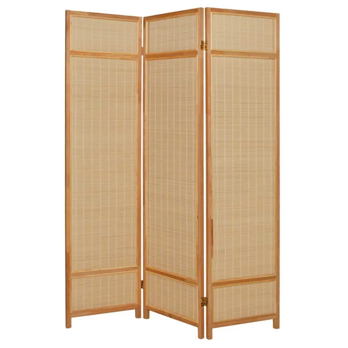 212 MAIN Layered Natural Brown Bamboo 3-Panel Room Divider Screen - Bamboo Frame, Double-Sided Print, Easy Folding, Foldable Panels