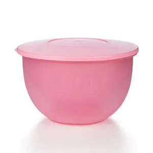 ANJUKE Kitchen Plastic Mixing Bowl (with bowl lid), includes colander basket for mixing, meal prep, and food storage, 4.5L (Pink)