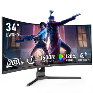 Gawfolk 34-Inch Ultrawide Curved Gaming Computer Monitor, 200Hz Refresh Rate, 1500R 21:9 UWQHD (3440x1440) PC Screen, 120% sRGB, Adaptive Sync, Built-in Speakers, DisplayPort, HDMI, Wall-Mount Compatible