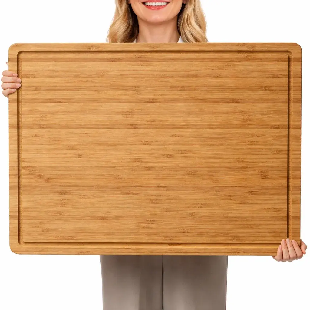 Sturdy Bamboo Wooden Cutting Board - 18" Large Kitchen Chopping Board for Meat, Cheese & Charcuterie with Side Handles and Juice Grooves, Wooden Cutting Boards, Birthday