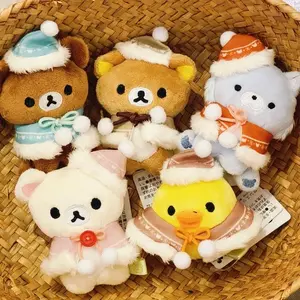 New Easy Bear Plush Toy Cloak Kawaii Rilakkuma Christmas Winter Cotton Doll Korilakkuma Desktop Decoration Santa Hat Kiiroitori