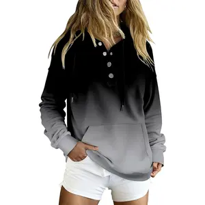 Angeralla Womens 2026 Hoodies Button Collar Drawstring Hooded Pullover Sweatshirt Casual Long Sleeve Tops Shirts Fit Womenswear