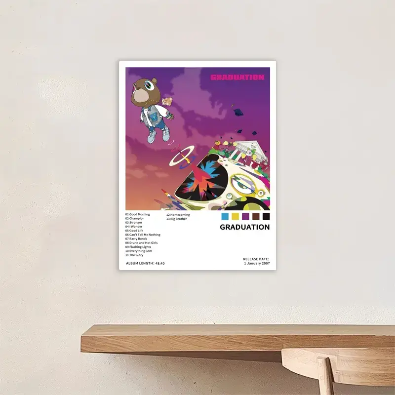 Graduation - Music album cover, retro canvas poster, classic hip-hop rap art print, Vintage Prints, Vintage Design, suitable for bedroom, living room, dorm decoration, perfect for dorm birthday/Christmas/New Year's gifts, frameless