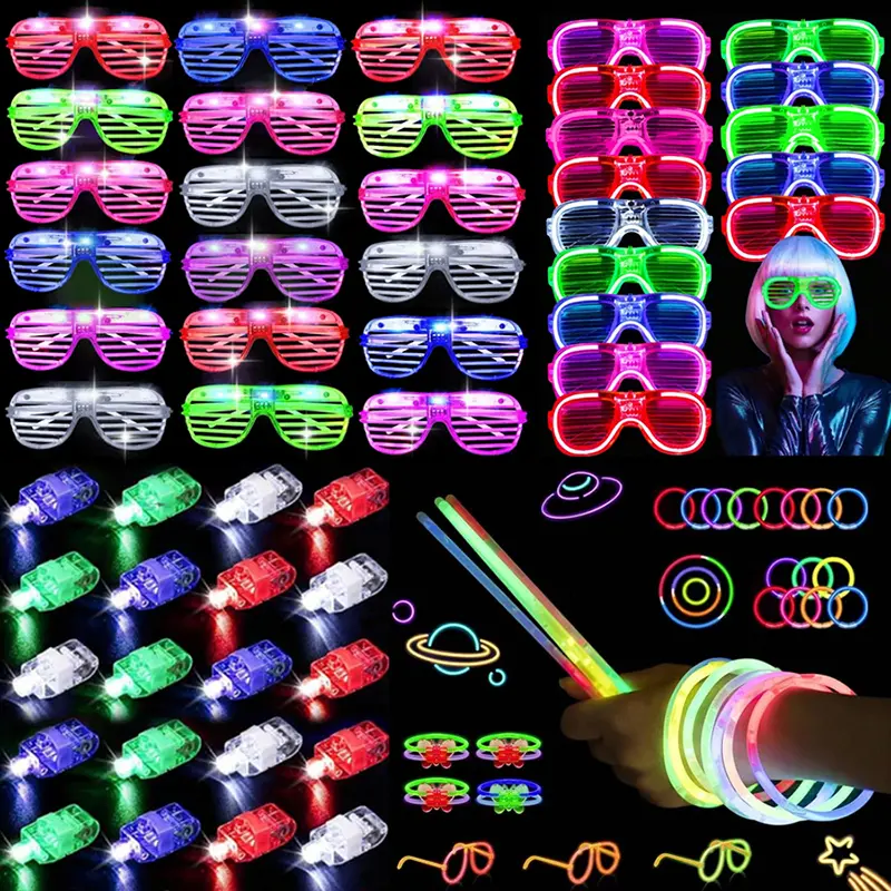 100 liquid glow sticks+50 finger lights+15 pairs of LED glasses, 165 party gear, complete Halloween, Christmas, and music festival decorations