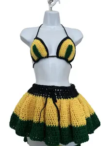 Personalized Crochet Bikini Set with Skirt - Women's Custom Made to Order Yellow Green Black Swimwear Beachwear Unique Tailored Fit