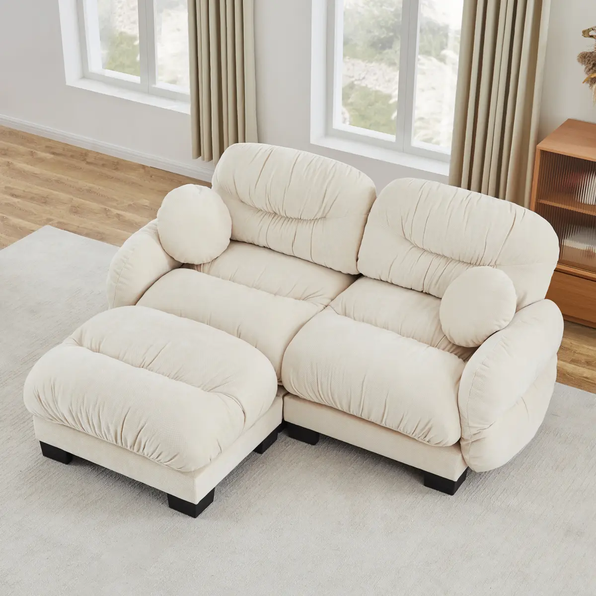 81.8" Cloud Modular Sectional Sofa Couch for Living Room, Chenille Loveseat with Single Ottoman, Assembly Required, Neutral Soft Fabric, Ideal for Small Apartment Living Space, Beige