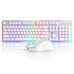 Gaming Creamy And Mouse  White 104 Keys Rgb 6 Speed Combo Pudding Keycaps Silent Computer For Computer/pc/laptop/mac/windows/office