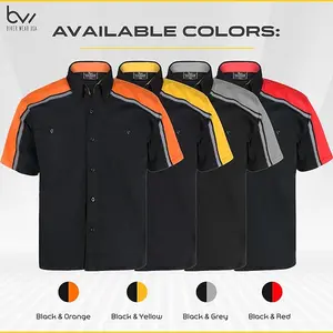 BIKER WEAR USA Men's Heavy Duty Mechanical/Industrial Work Shirt with Reflective Safety Lining Breathable Cotton Blend Collared Neck Short Sleeve Button-Down