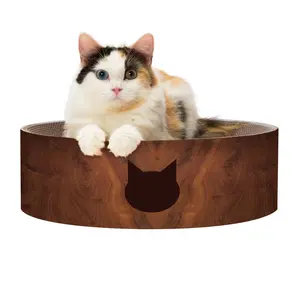 Cozy Cat Scratcher Bowl (DarkCherry, Regular) - Reversible Cardboard All in One Furniture Bed Sofa Couch Curvy Relaxing Pad Fun Scratching Replaceable Indoor