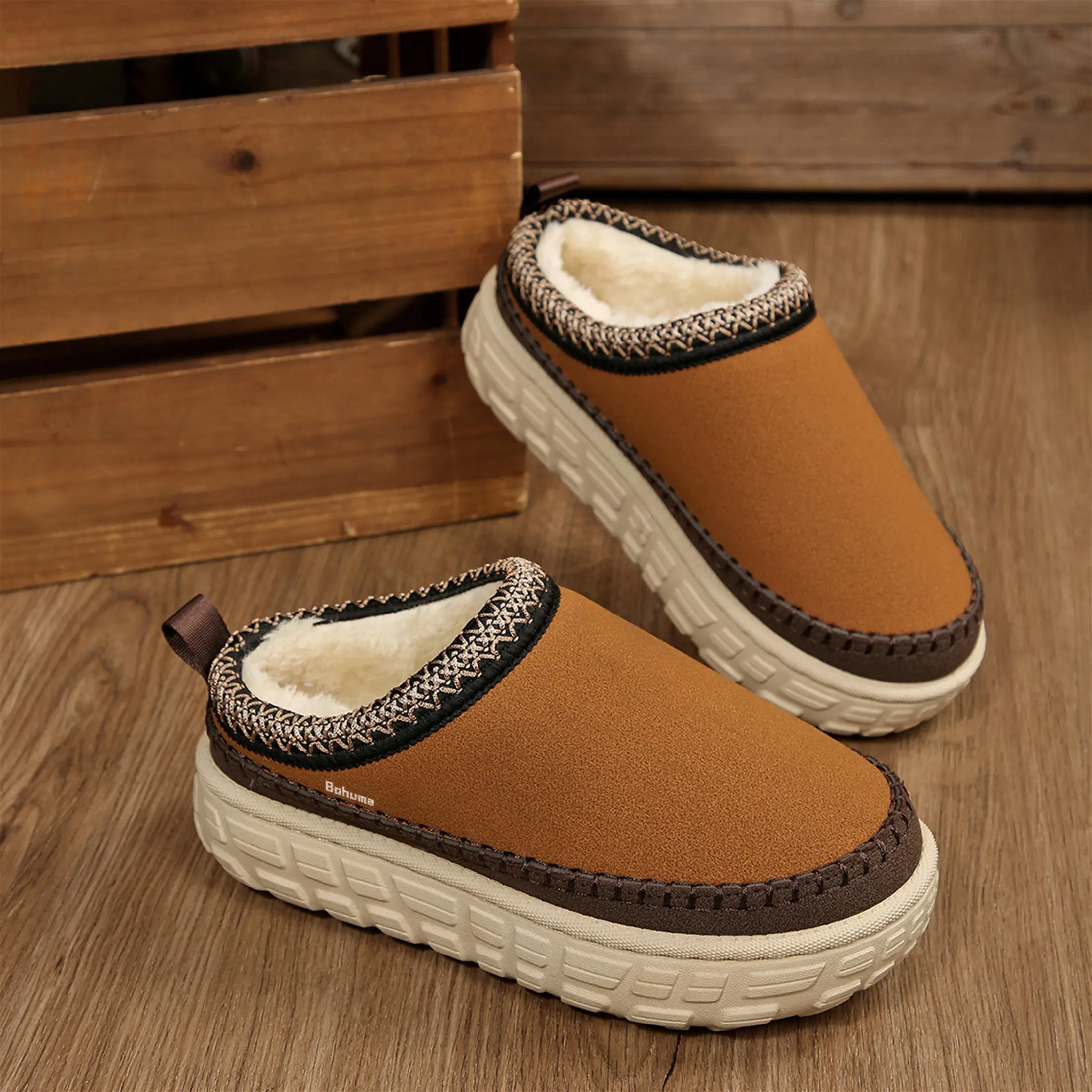 Women Versatile Winter Snow Mini Boots Multi Color Tire Sole Thick Fleece Plush Lining Slippers Indoor Outdoor Warm  Shoes