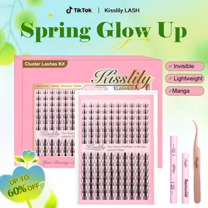Natural Fairy| Kisslily Lashes Manga Spikey Lashes Cluster C Curl 168Pcs Ultra-Thin Invisible Band Individual Lash Clusters False Eyelashes Extension Wet Look Beginner Friendly Bond Seal Remover Makeup 8-18mm #TikTokShopBacktoSchool