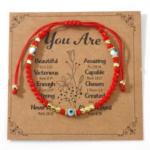 SHINUS BOHO Evil Eye Beaded Bracelet - Women's Adjustable Hypoallergenic Red String Jewelry, Unisex Casual Wear, Healing & Good Luck Accessory, Birthday Gift for Birthday Girl