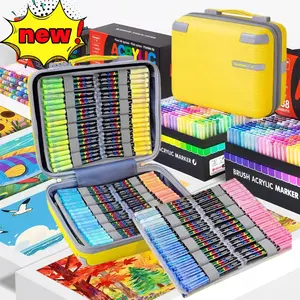 Guangna Soft Tip Flexible Acrylic Markers, Acrylic Paint Pen, 360 Colors, Vibrant Long-Lasting, Christmas Painting Supplies, Large Capacity Easy Clean, Portable Storage