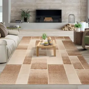 GARVEE Modern Geometric Patchwork Area Rug, 5x7 Large Rugs for Living Room, Rockwood Collection Indoor Rugs for Bedroom, Throw Carpet Floor Decor for Entryway Dining Room Office Nursery Khaki