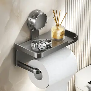 Self-Adhesive No-Drill Wall Mounted Bathroom Toilet Paper Holder with Shelf and Phone/Tablet Stand - Bathroom Accessory - Heavy-Duty Plastic Storage Above Toilet, Space-Saving Toilet Roll Organizer for Small Bathrooms, Toilet Paper Storage Container