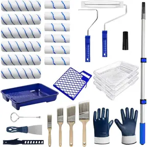 28 PCS Paint Roller Kit with Extension Pole 4"and 9" Paint Roller Including Gloves Paint Tray Flat Paint Brush Scraper for Professional House Painting & Oil Paints