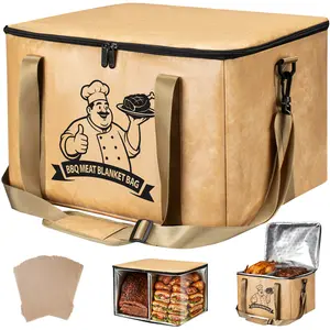 DAMNISS BBQ Blanket for Resting Meat, Extra Large Insulated Bag - 6-Layer Insulation Heavy Duty Thermal Bag with Handle for Briskets, Pork Shoulders, Steaks | Moisture Retention & Temperature Lock, with 25 BBQ Papers