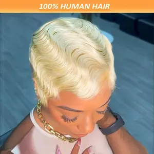 Wholesale 2025 NEW Chic Blonde Finger Wave Wig - 4 Inch Short Deep Wave Human Hair, Glueless Full Machine Made, 150% Density, Versatile Styling for All Women, Hair Wig
