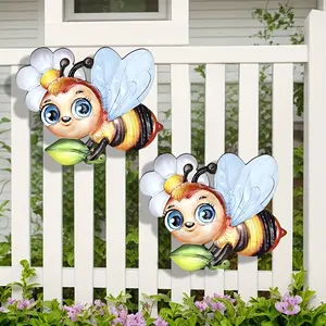 2pcs Metal Bee Hanging Decorations, Colorful Metal Bees for Outdoor Wall, Garden, Yard, Fence, Balcony, Patio, Hallway, Garage Door, Home Decoration