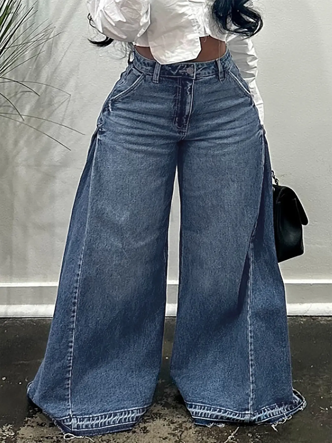 Vintage Wide Leg Denim Jeans for Women Womenswear Y2K Fashion Trend Unique Design Flare Bottom Pants Loose Fit Versatile Floor-Length Long Pants
