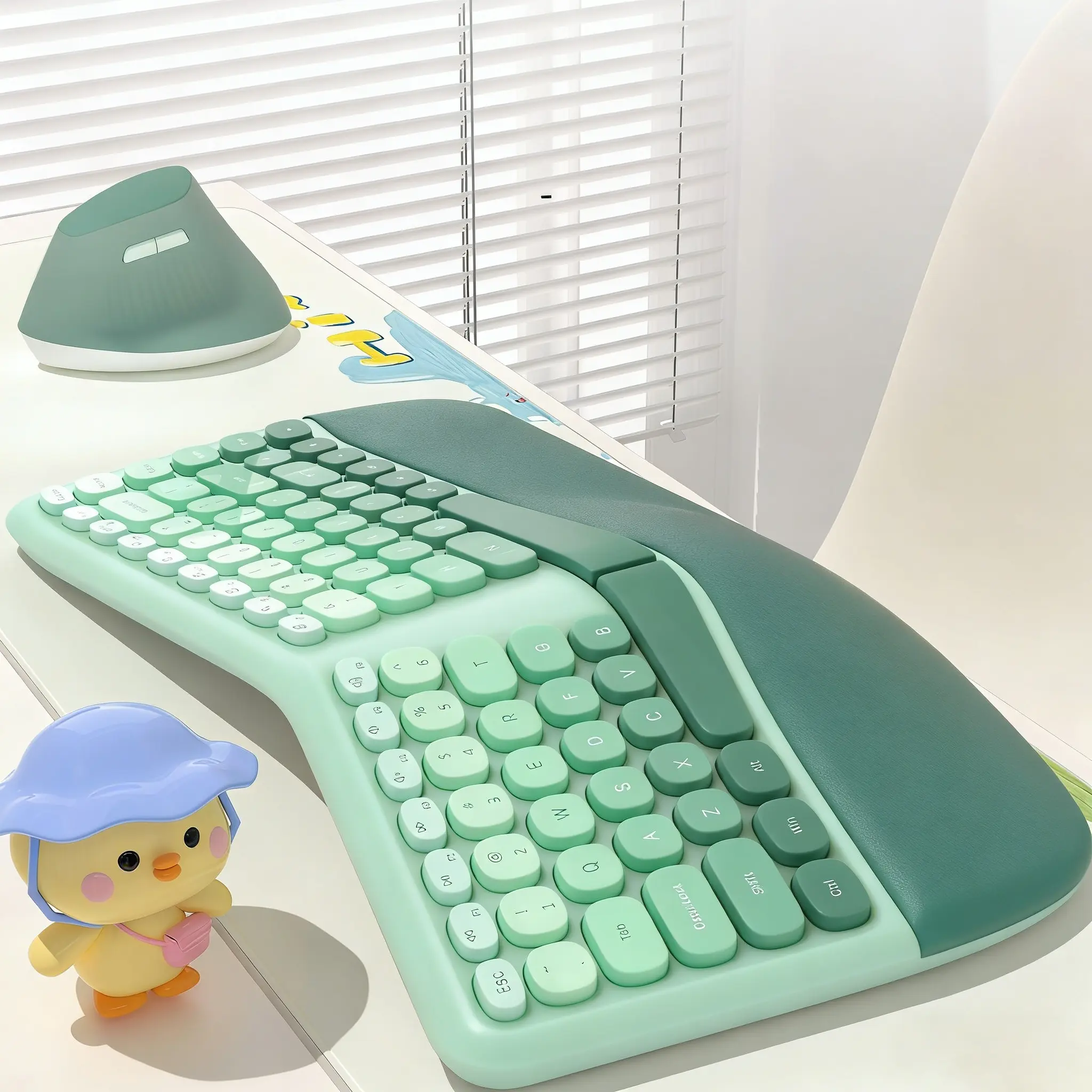MOFii 1 Set Ergonomic Wireless Keyboard and Mouse Combo, Wrist-Support Split Keyboard + Vertical Mouse, Calming Mint Green, No Numeric Keypad, Compatible with Laptop & Desktop, US Qwerty (Battery Not Included)