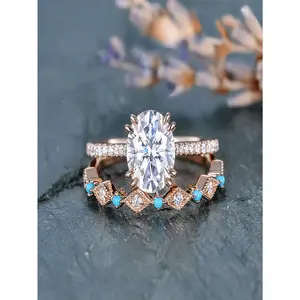 Natural Green Engagement Ring Set for Women - Sparkling and Unique