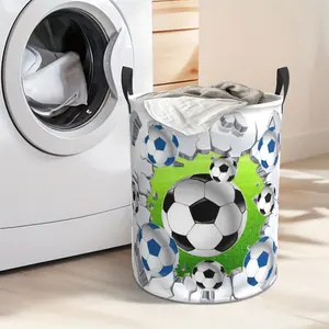 Sporty Football Print Foldable Laundry Basket - Thick Oxford Cloth Storage Basket, Strong Handle Design, Football Burst Pattern, Home Bathroom Bedroom Organization Tool, Space-Saving Foldable Laundry Bin