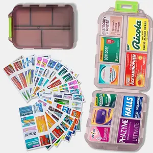 Travel Pill Organizer with 300+ Label Stickers and Storage Pouch, 10 Compartment Pill Box for Vitamins Supplements and Daily Medication