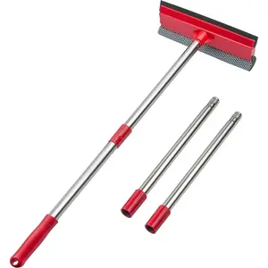 Window Squeegee, 2-in-1 Window Cleaner with 55" Extension Poles, Window Washing Kit, Glass Door Cleaner, Multi-Use Car Windshield Cleaning Tool with Long Handle for High Outdoor Windows Rubber Set