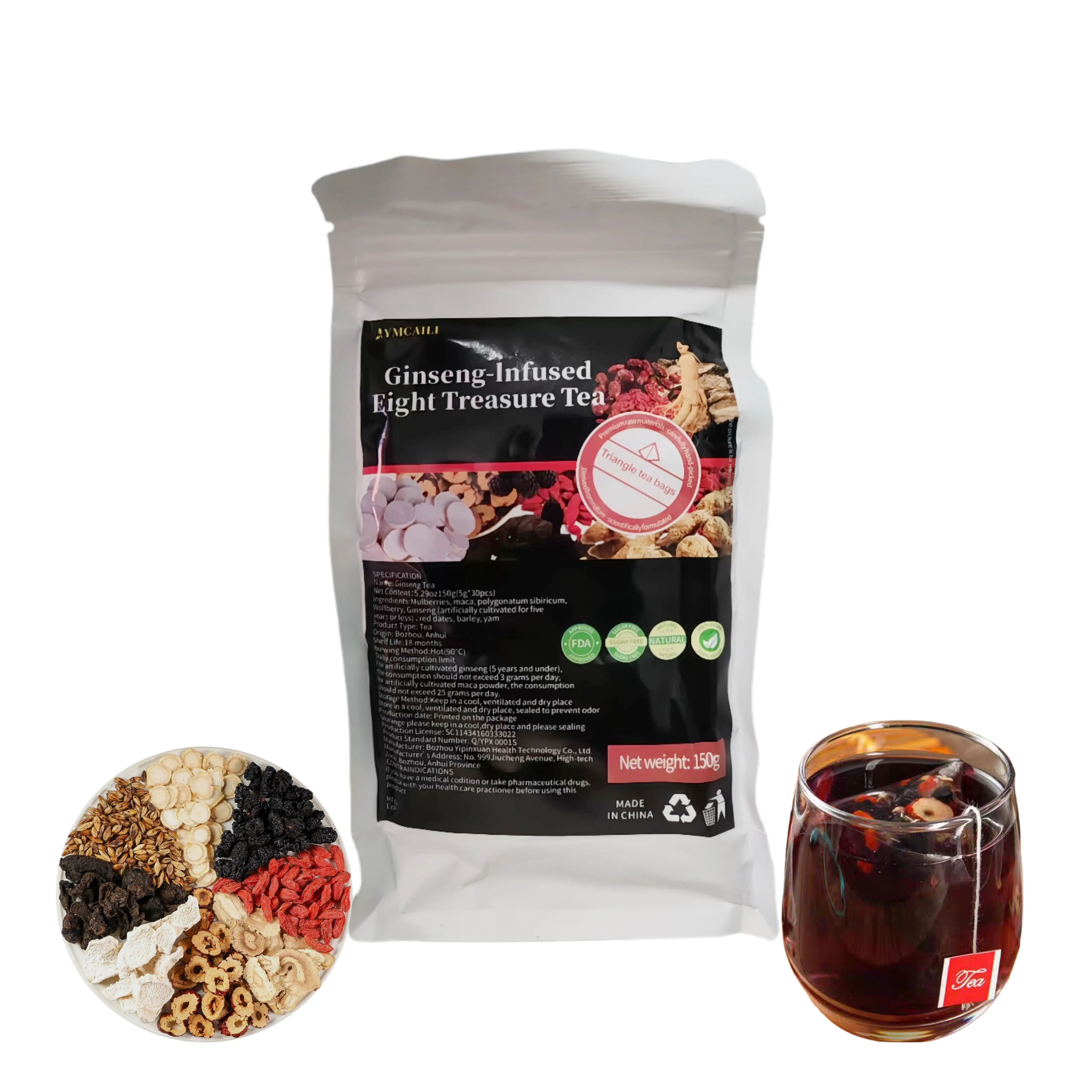 Ginseng Eight Treasure TeaCombination Scented Tea Eight Treasure Tea RedDate Wolfberry Tea Men's Tea Mulberry Herbal Formula Health Tea 30bags Kidney tea formula Ginseng Treasure Combination Scented  Eight Red Date Wolfberry Tea Men's traditional healthy