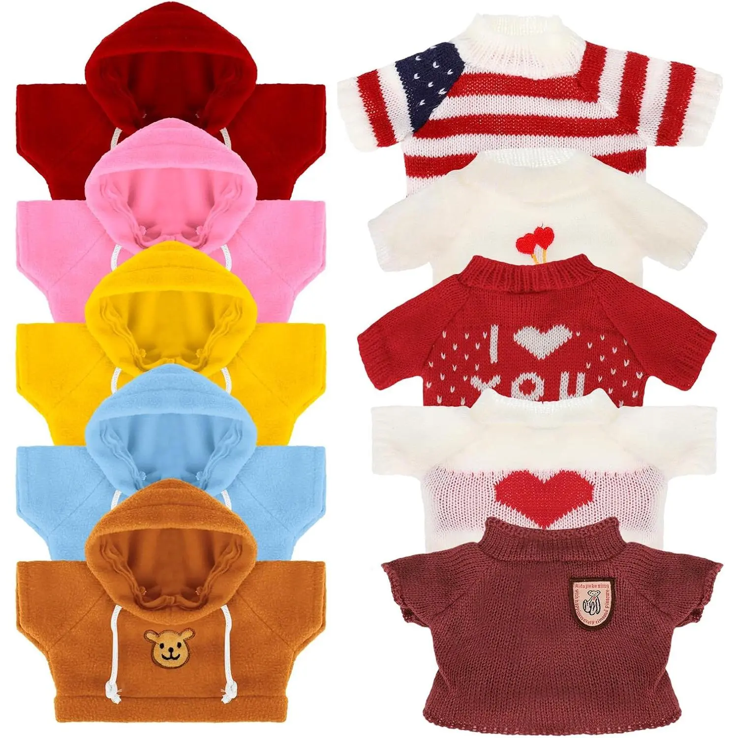 10Pcs Plush Doll Clothes Set for 14-18 Inch Teddy Bears - Includes Hoodie, T-Shirt, Sweater, Hat, Glasses - Kawaii DIY Outfits for Stuffed Animals, Build-A-Bear Type