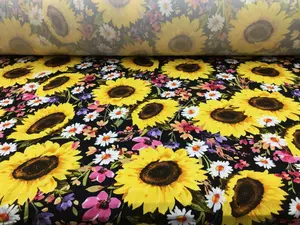 Double Brushed DTY Floral Spandex Stretch Apparel Fabric Yellow Sunflower M313
